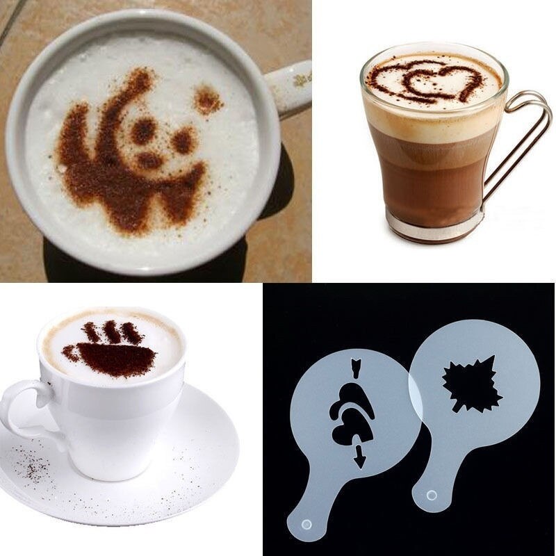 16 stk kaffe latte art stencils diy dekoration kage cappuccino skum værktøj kaffe tilbehør