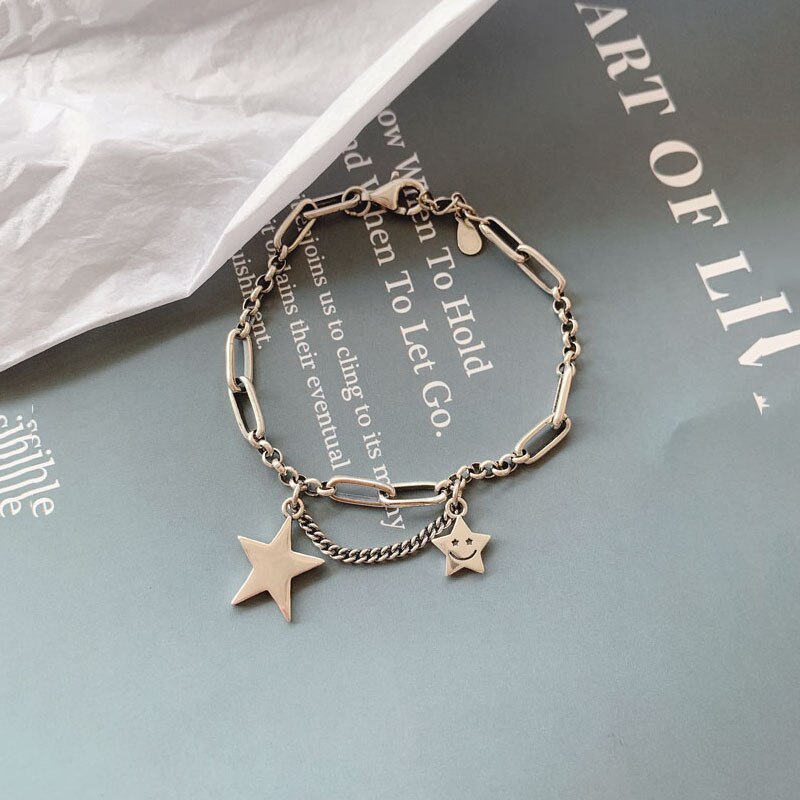 S925 stempel lachend gezicht ster thaise zilveren kleur armband kwastje ketting armband voor vrouwen sieraden s -b381