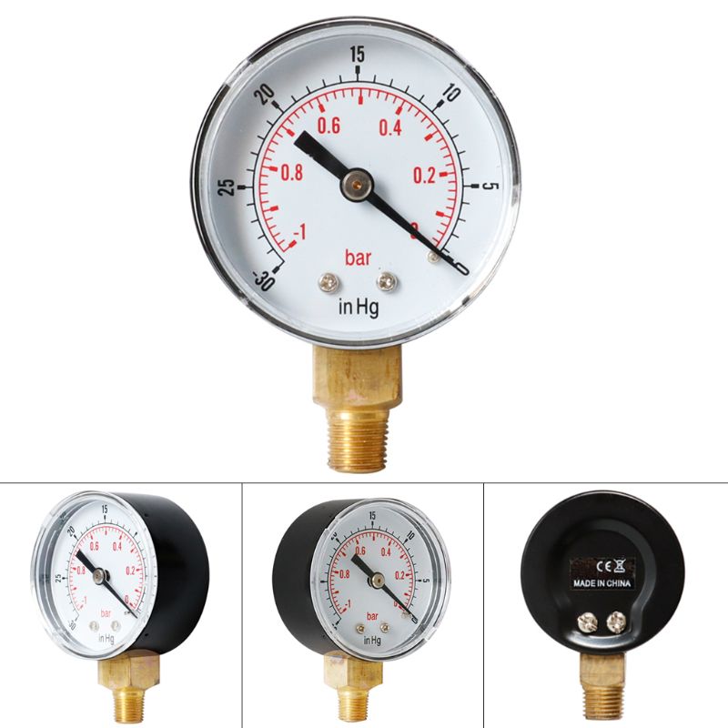 Vacuum Pressure Gauge 52mm -1/0 Bar -30" Hg 1/8 BSPT Bottom Connection Monitor
