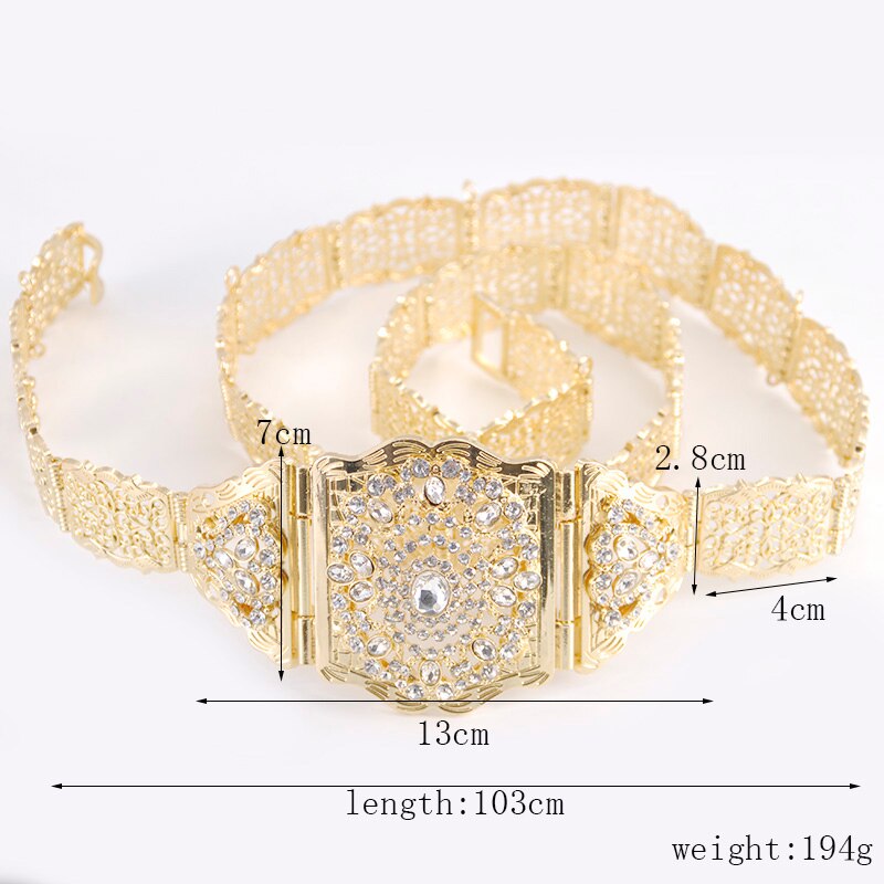 Traditionele marokkaanse kaftan tailleketting chic voor damesbruiloft vergulde ronde kristallen holle bloem metalen riem