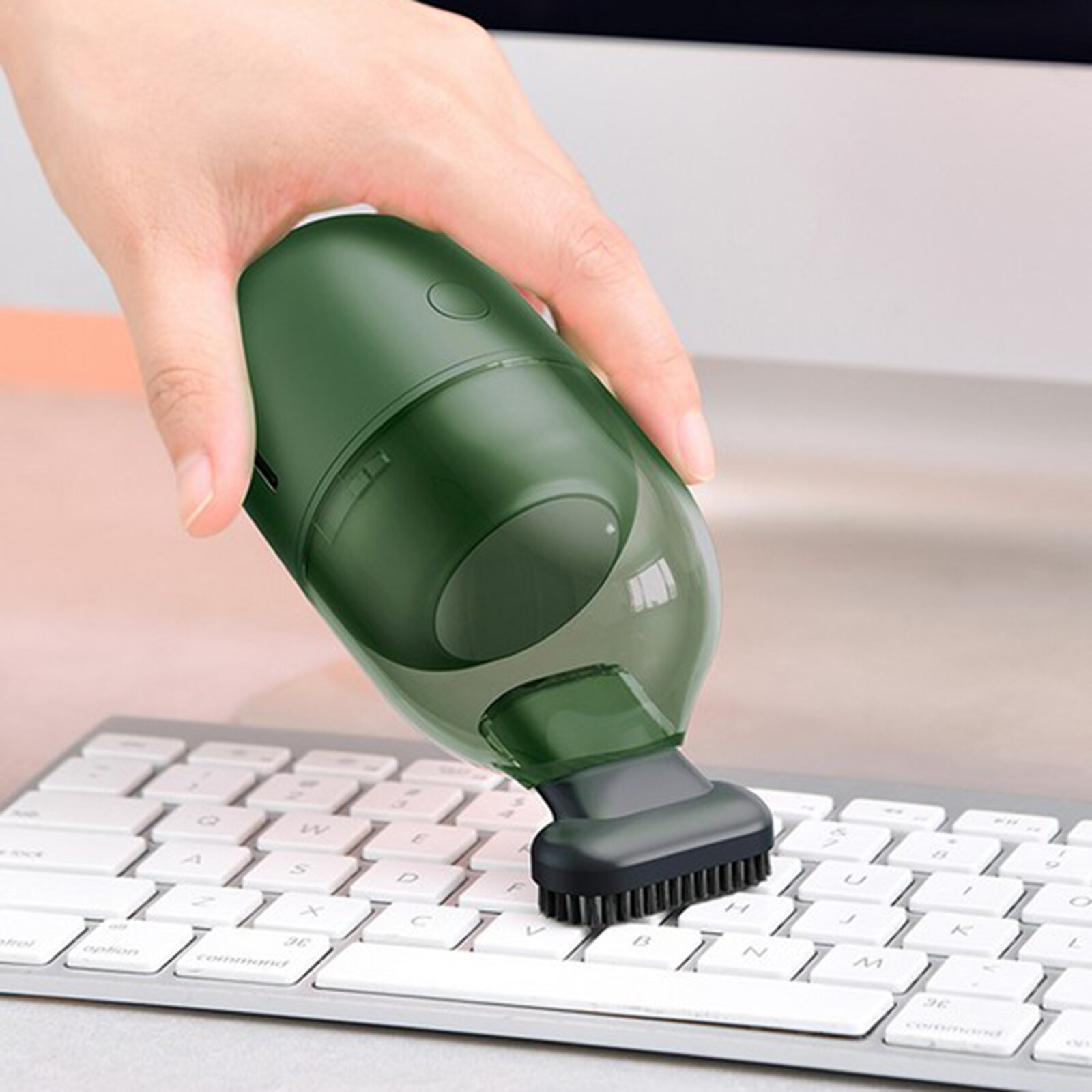 Rechargeable Cordless Small Handheld Vacuum Cleaner Computer Sweeper Dust Crumb Home Office with Vacuum Nozzle: Green