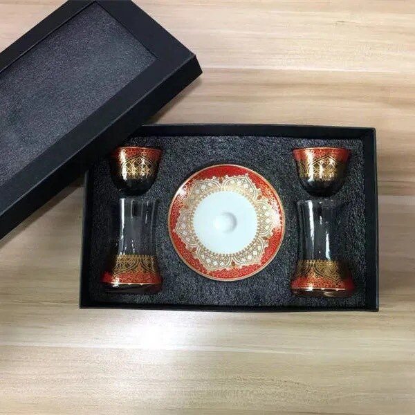 Turkish Tea Cup Box Set Blue Gold Pattern Afternoon Tea Cup Saucer Coffee Cup Glass Leisure Tea Set High-end Noble Cupware: Gift Box - 04