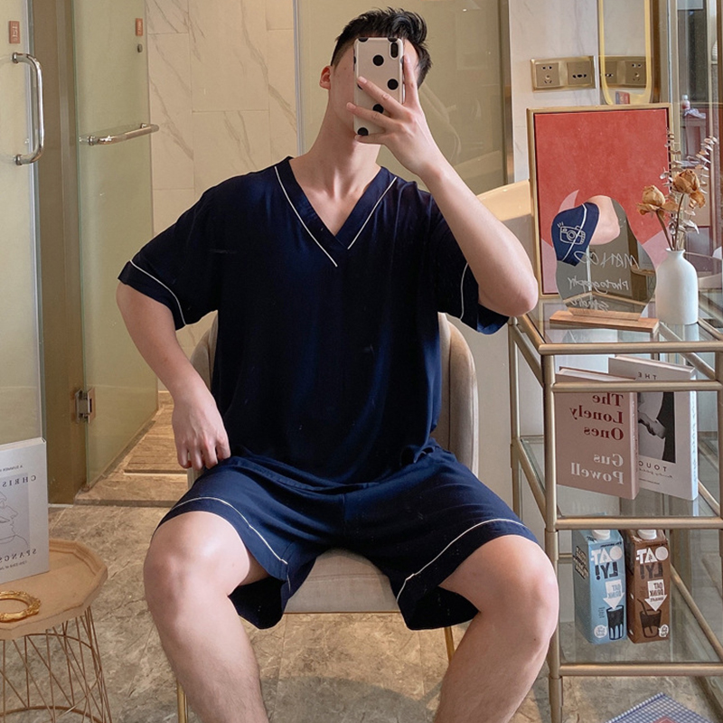 Pyjama en coton à manches courtes pour homme, ensemble léger et doux, chemise et pantalon, idéal pour le salon, tailles XL, XXL et XXXL