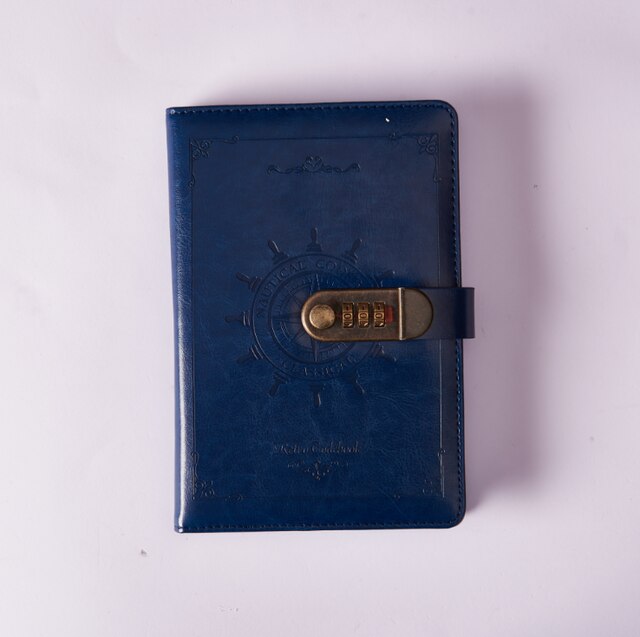 A5 Korea Retro Notebook Password Book with Lock School Office Supplies Stationery Personal Diary Journal Cover planner: 1 Blue