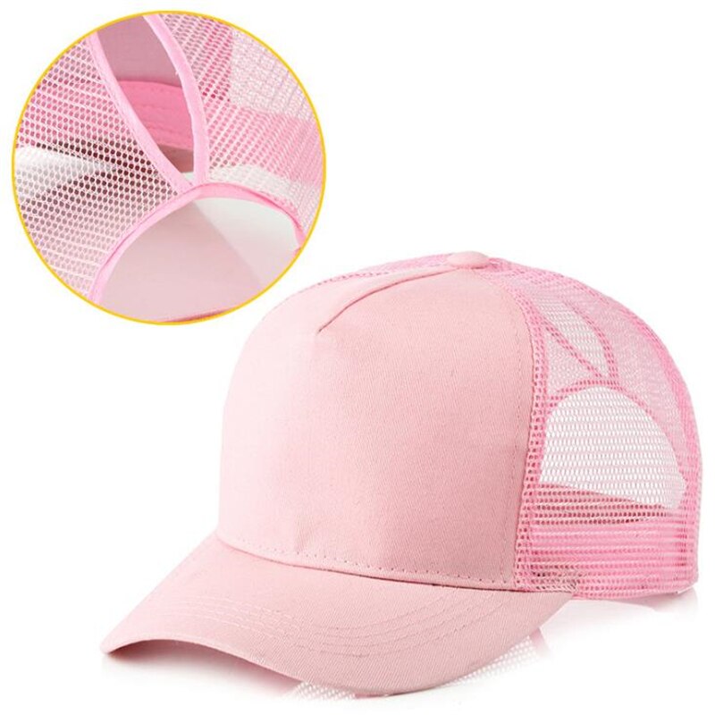 Casquette de Baseball à queue de cheval pour femmes, chapeau noir réglable, casquette en coton décontracté pour filles, casquette en maille à rabat, été 2022: pink