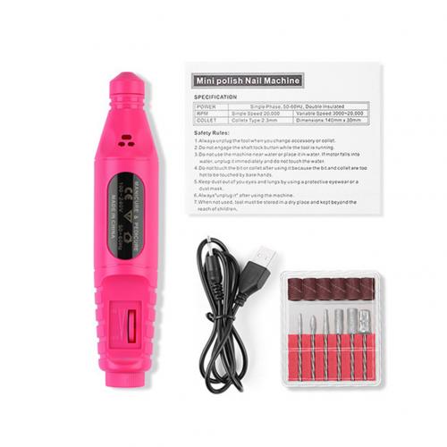 USB Charging Electric Nail Grinder Drill Polishing Pedicure Manicure Machine Nail Polishing Machine Nail Art Pen File Tool: Red