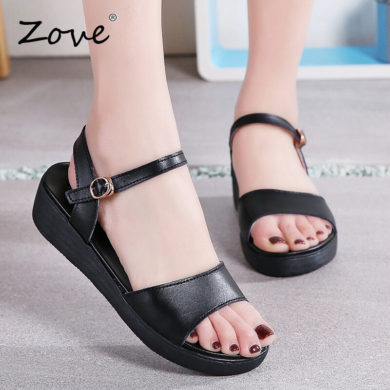 ZOVE Women Sandals Summer Slingback Buckle Leather Sandlas Women Sandals Platform Slides Ladies Beach Sandalias