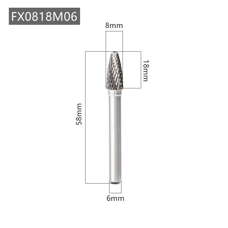 FX Type Head Tungsten Carbide Rotary File Tools Drill Milling Carving Bits Tools Point Burr Die Grinder Abrasive: FX0818M06