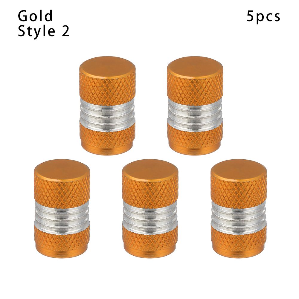 5pcs Universal Bike Valve Caps Dustproof Aluminum Alloy Schrader Valve Caps Motorcycles Trucks Cars Bikes: Gold-Style 2