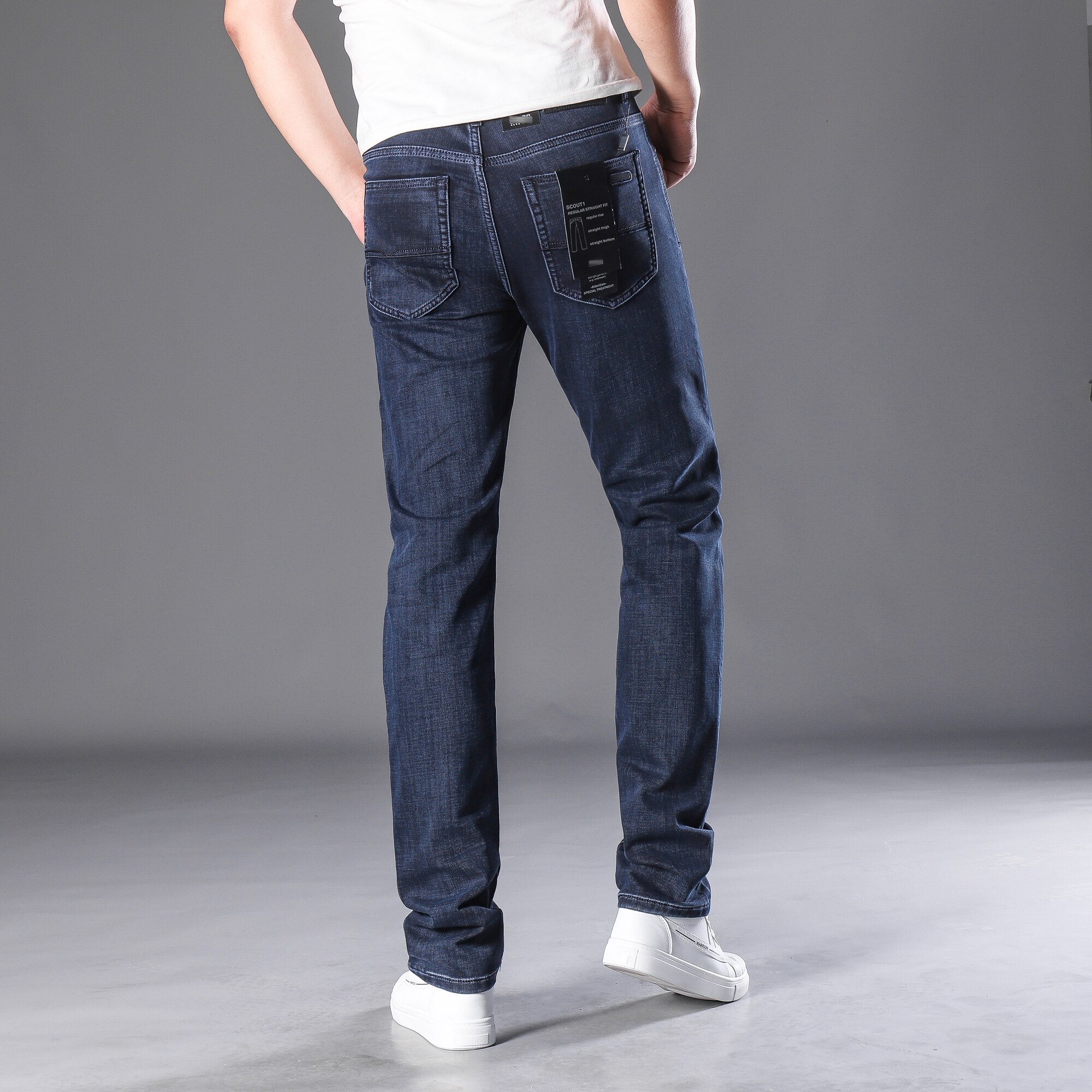 Lente Herfst Mannen Smart Jeans Business Straight Regular Blauw Stretch Denim Broek Klassieke Mannen Plus Size 29-42
