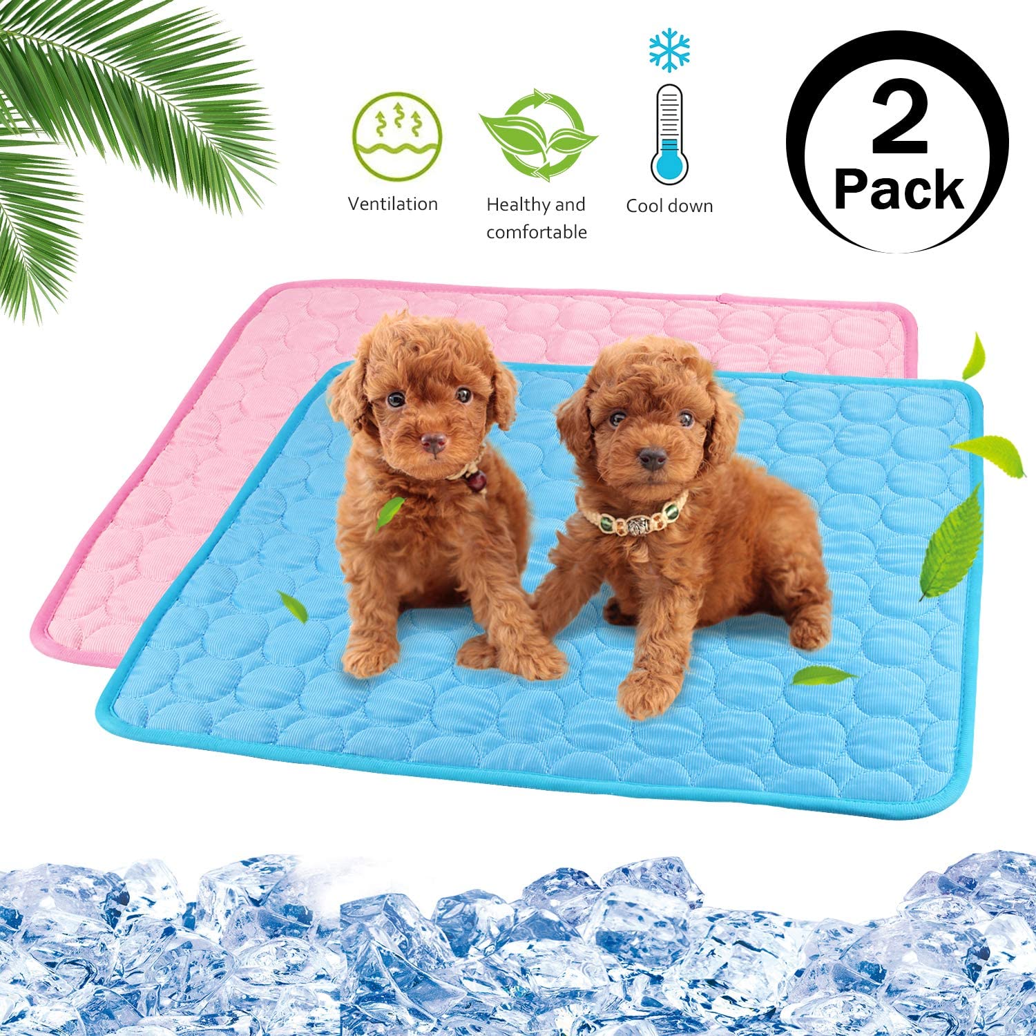 2- pack koelmat voor honden, wasbaar koeldeken voor honden en katten, ademende hondenmat, zomerbed voor honden, klein, middelgroot en groot