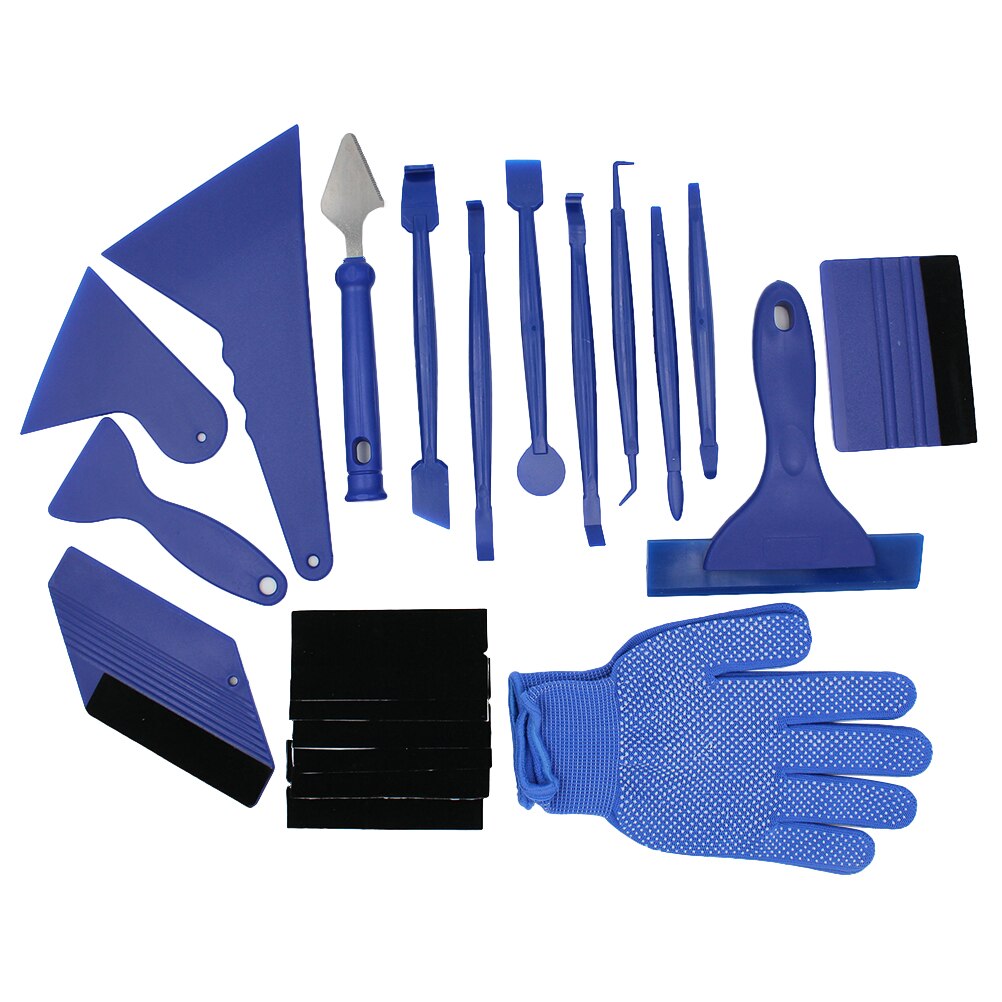 21PCS/Set Auto Tinting Film Scraper Squeegee Cutter Knife Window Tint Tool Kit Vinyl Car Film Wrapping Tool Set Blue Red: Blue