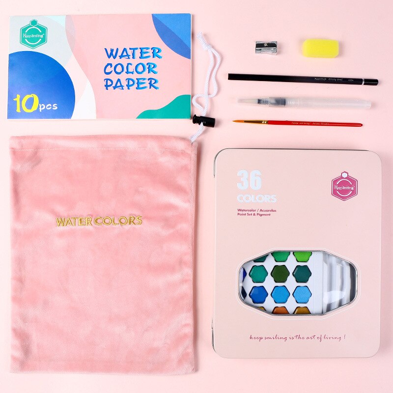 Professionele 36 Kleuren Solid Aquarel Verf Set Met Kwast School Water Kleur Pigment Set Art Supplies Voor Kunstenaar: Pink Set