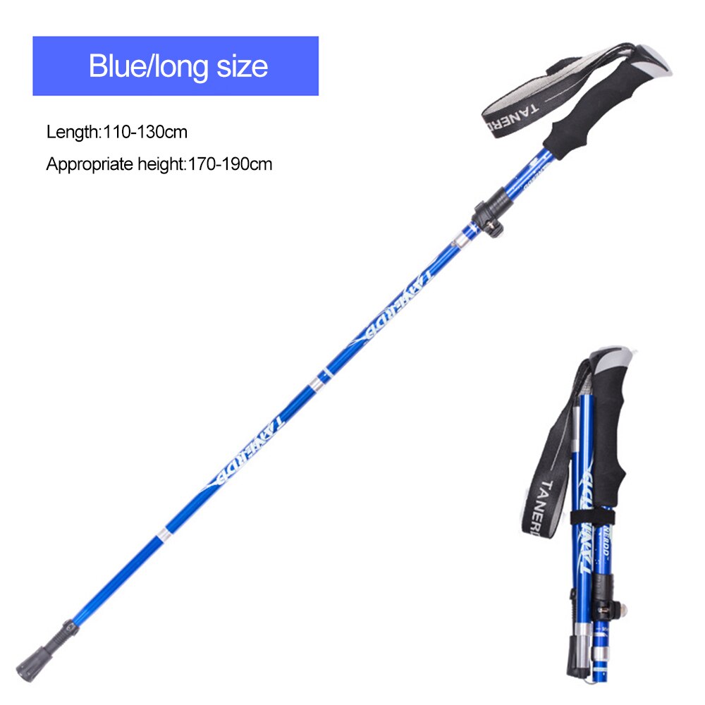 Loozykit udendørs foldbare vandrestave stavgang stav vandring antishock justerbar aluminiumslegering alpenstock: 130cm blå