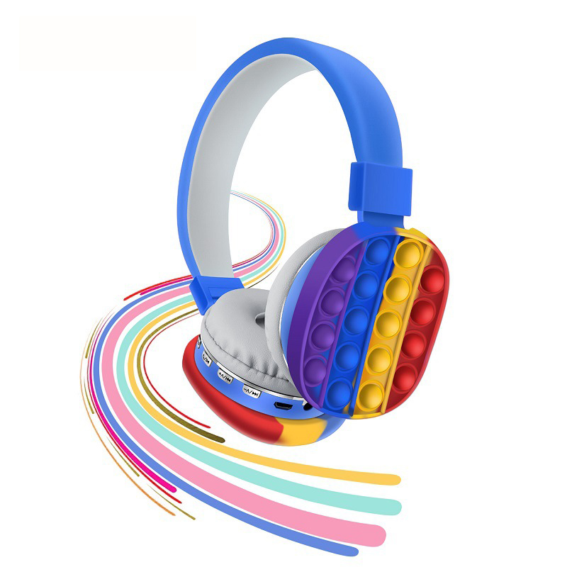 Wireless Bluetooth Headphones Silicone Fidget Toys Headsets Sensory Bubble Toy Antistress Head-Mounted Stereo Bluetooth Earphone: blue