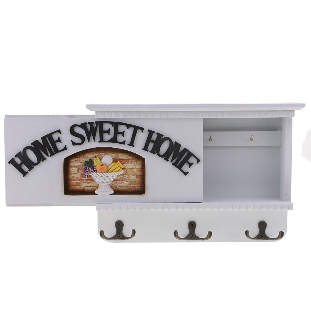 Wooden Key Holder Box 7 Hooks Wall Mounted &amp; Tabletop Key Guard Storage Organizer Handmade Hallway Entryway Home Decor