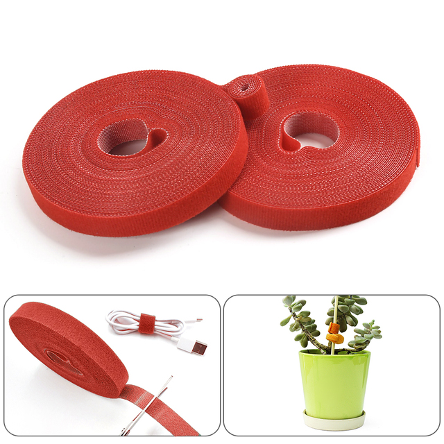 1.5 x 500cm plantebånd nylon plantebandage velcrobånd haveplanteform tape krogløkke tilbehør til støtte for bambusrør.: Rød
