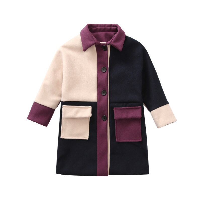 Ragazze Cappotto di Lana 2019 Autunno Inverno Dei Capretti Dei Vestiti Dei Bambini di Abbigliamento di Moda Patchwork di Spessore Caldo Outwear Ragazze Adolescenti Vestiti