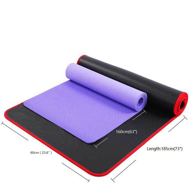 10Mm Thick Non-Slip Yoga Mat Nbr Fitness Pilates Mat Anti-Tearing Edge Beginner Yoga Mat 72x24Inch - Black