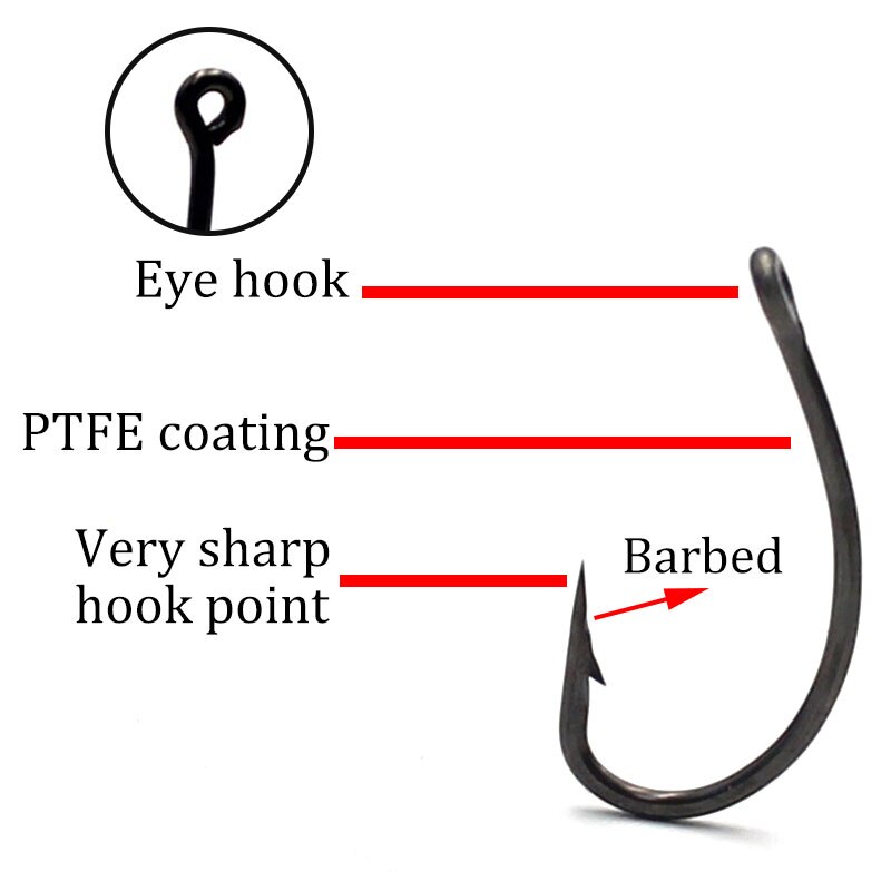 30PCS Curve Shank Carp Hooks Brabed Barbless Choddy Wide Kurv Carp Fishing Hook Eye Hook For Hair Rig Fishing Tackle