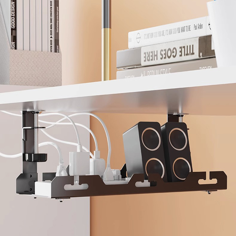 Under Desk Cable Management Tray No Drilling Extendable Metal Under Table Storage Rack mesh Home Office Desk Wire Organizer