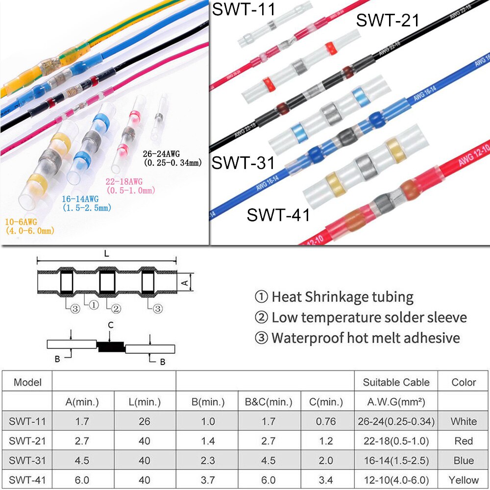 Terminales de conectores de Cable, empalme de Cable eléctrico impermeable, manguito de empalme, sello aislado, 26-10 AWG, 800 Uds.