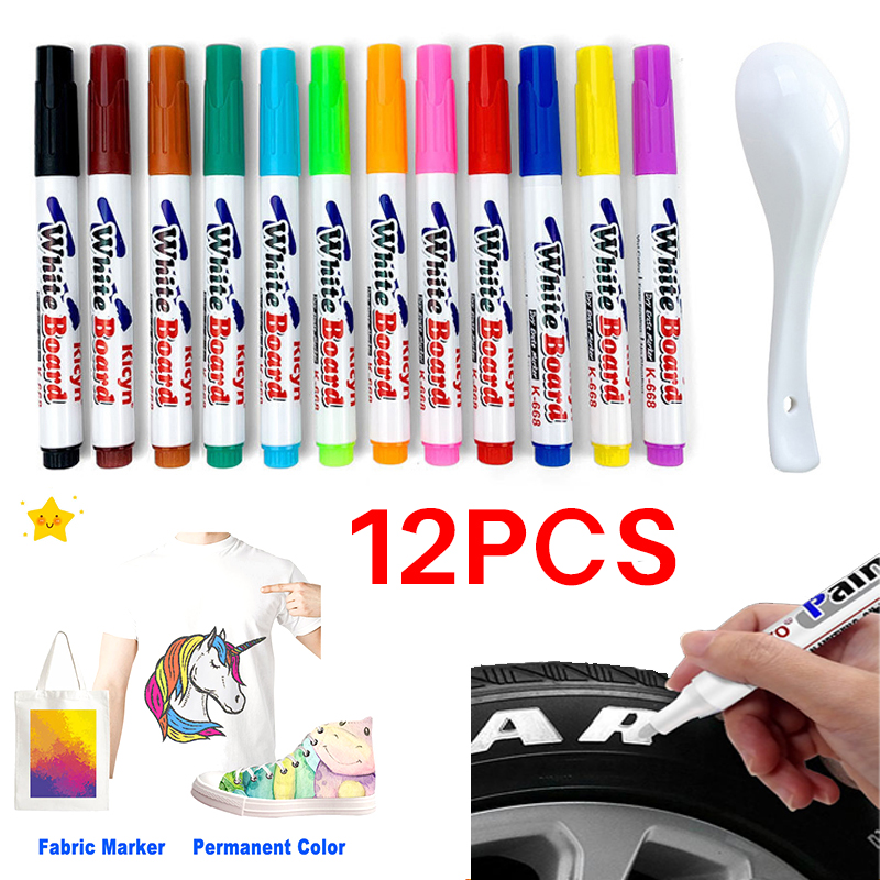 12 Uds. Marcador de pintura permanente colorido, pintura de tela impermeable, marcadores de acuarela, marcadores acrílicos, rotuladores de pintura, pintura mágica