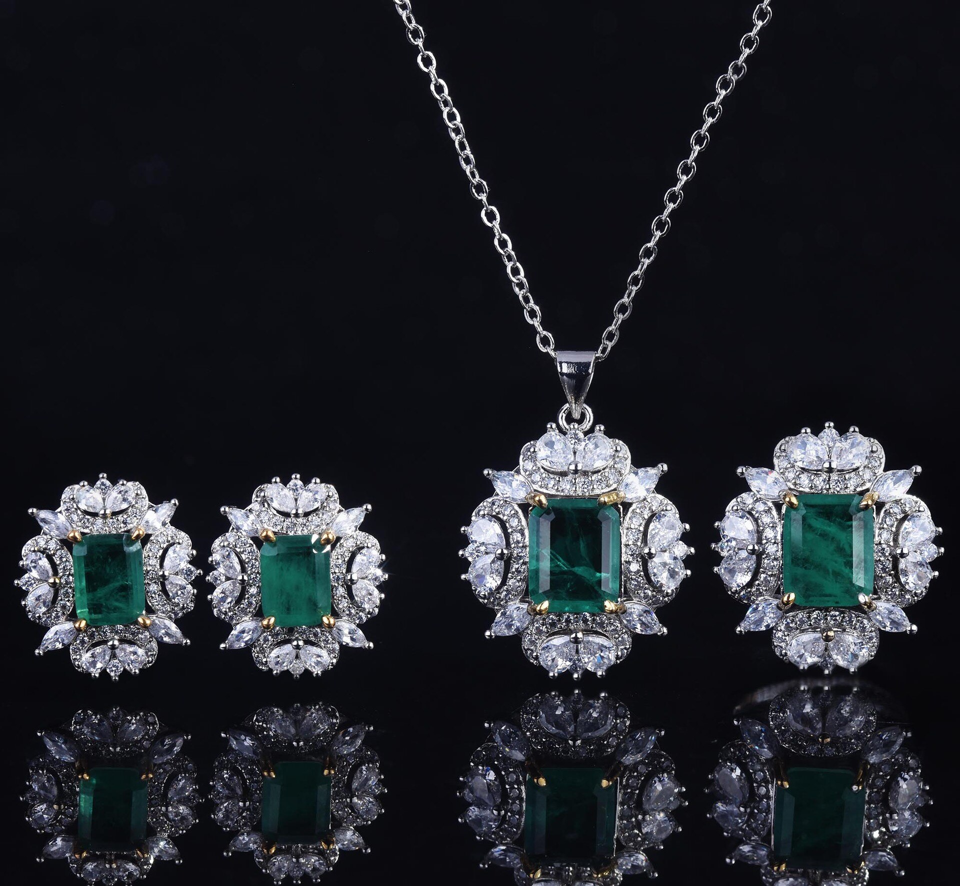 Luxus Jahrgang Silber Farbe Schmuck einstellen Platz Natur Kristall Stein Hochzeit Braut Partei Schmuck Ring/Ohrring/Halskette: 1 einstellen