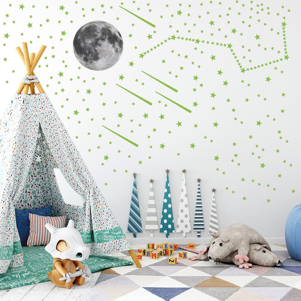 Glowing Moon Shooting Star Wall Stickers Home Decor Glow In The Dark Vinyl Babyroom Bedroom Living Room Decoration