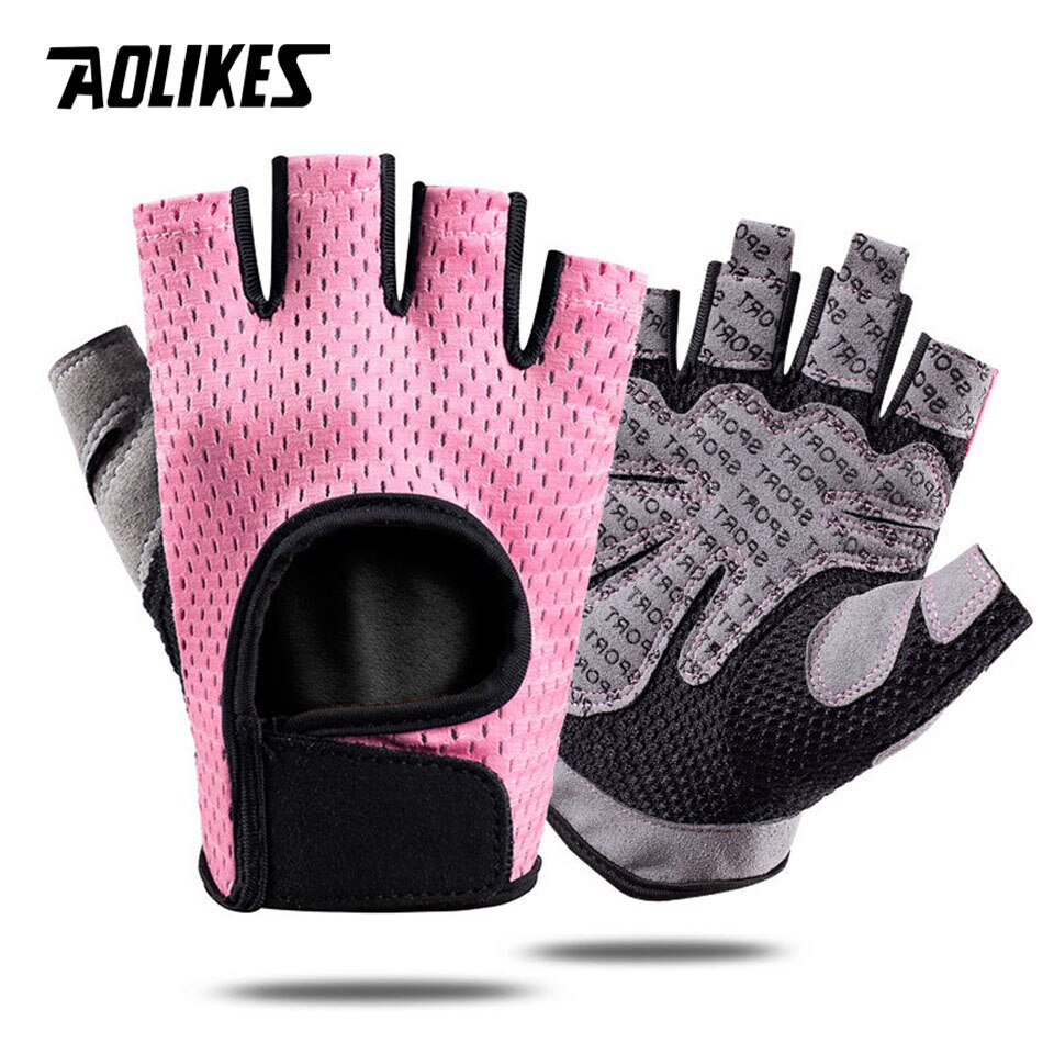 AOLIKES Breathable Fitness Gloves Silicone Palm Hollow Back Gym Gloves Weightlifting Workout Dumbbell Crossfit Bodybuilding: Pink / S