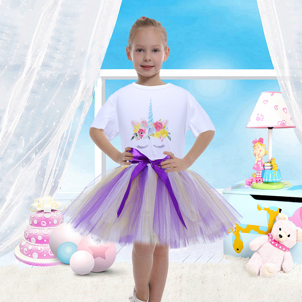 Lampa błyskowa sprzedaż puszysta krótka spódniczka dziewczyna dzieci Tutus krótka spódniczka dla dziewczynek tiulowa spódnica tutu dziewczyna jednorożec biała koszula spódnica letnia Tutus