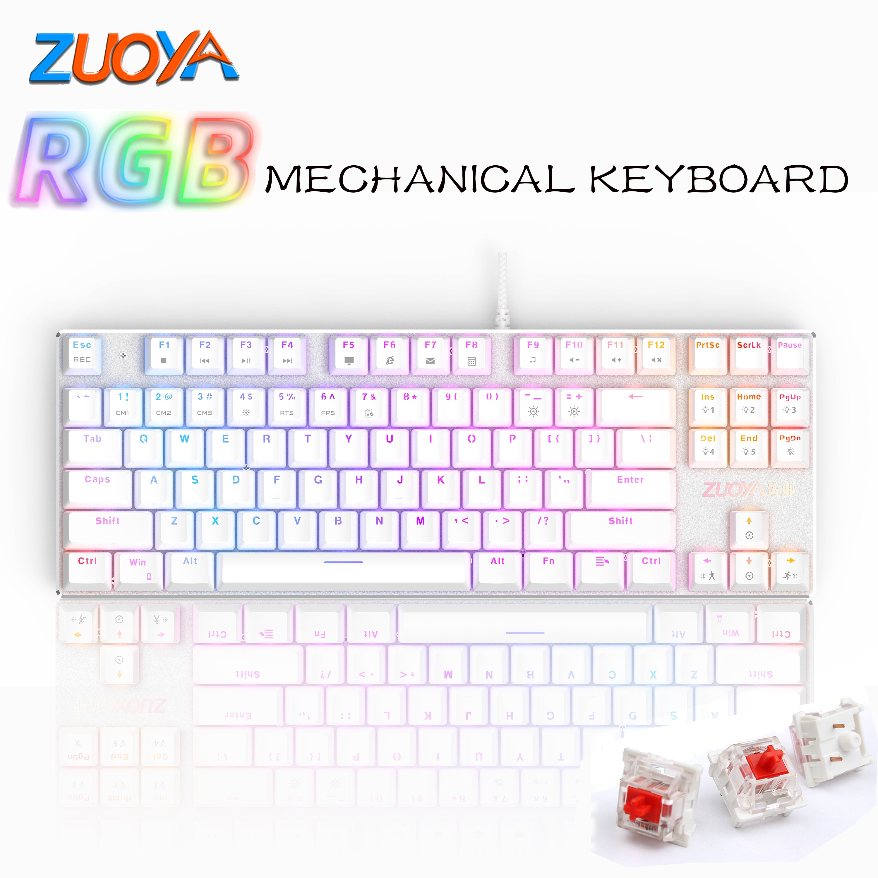 Original ZUOYA X76 Gaming Mechanical Keyboard USB Wired 87 keys with RGB Backlight Red/Blue Switch for PC Computer Gamer