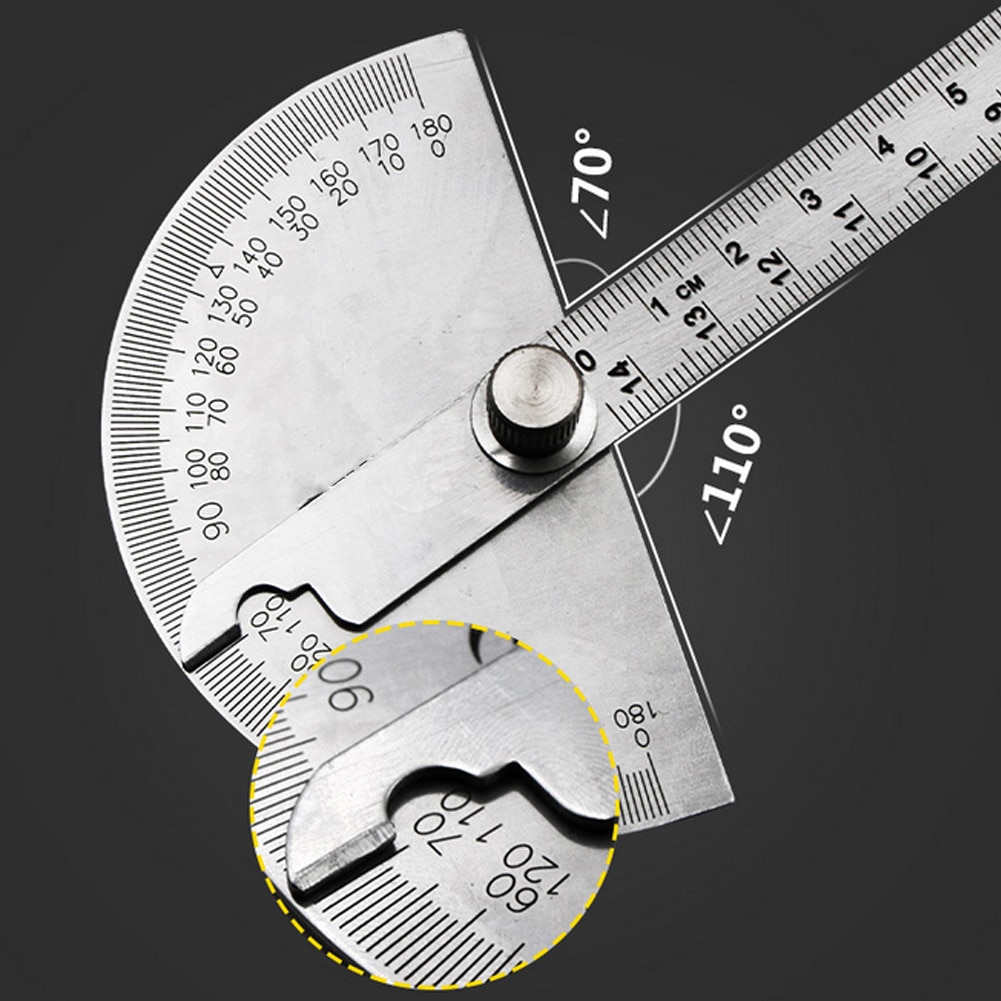 14.5cm 180 Degree Adjustable Protractor multifunction stainless steel roundhead angle ruler mathematics measuring tool Nice