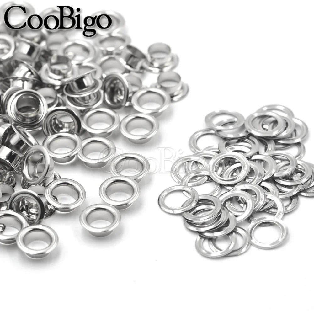 100 ensembles d'œillets ronds en cuir, œillets en métal pour chaussures, vêtements, sac, ceinture, bricolage, accessoires d'artisanat du cuir, couleur argent