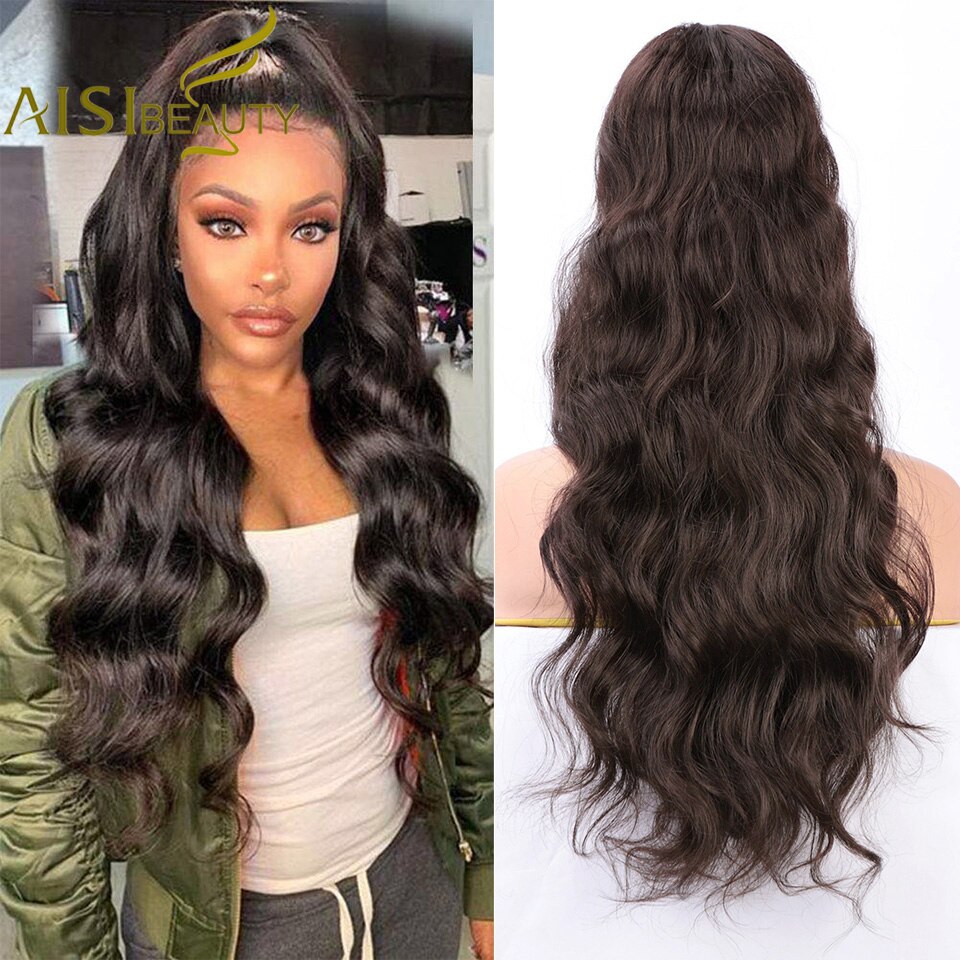 AISI BEAUTY Synthetic Wrap Around Ponytail Long Body Wave Ponytail Extension Black Hairpiece for Balck White Women