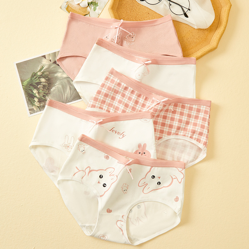 5 uds. Calzoncillos con estampado bonito para chicas jóvenes, bragas de algodón, ropa interior transpirable para mujeres, calzoncillos sexis de tiro bajo para mujeres, lencería femenina