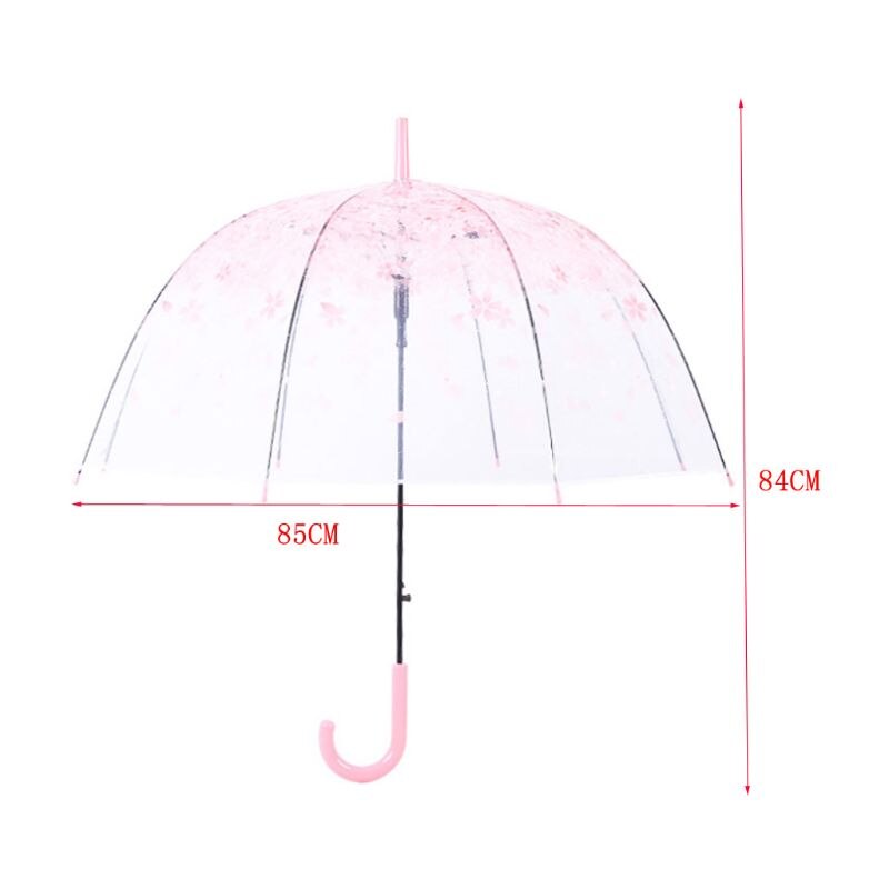 Romantic Transparent Clear Flowers Bubble Dome Umbrella Half Automatic For Wind Heavy Rain C90D