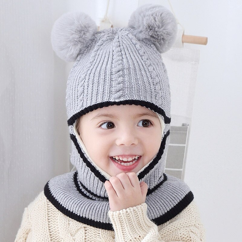 Bébé hiver chapeau pompon enfants tricoté chapeaux bébé filles garçons chapeau avec doublure en polaire chaude chapeaux pour enfants filles chapeaux d'hiver: style A-grey