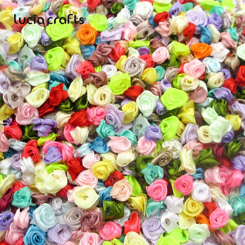 Lucia rzemieślnictwo 50-144 sztuk/worek 10mm satynowa kwiat głowy dziewczyny robić kokardki robić włosów nakrycia głowy robić ubrania DIY rękodzieło B0103: 10mm 144szt