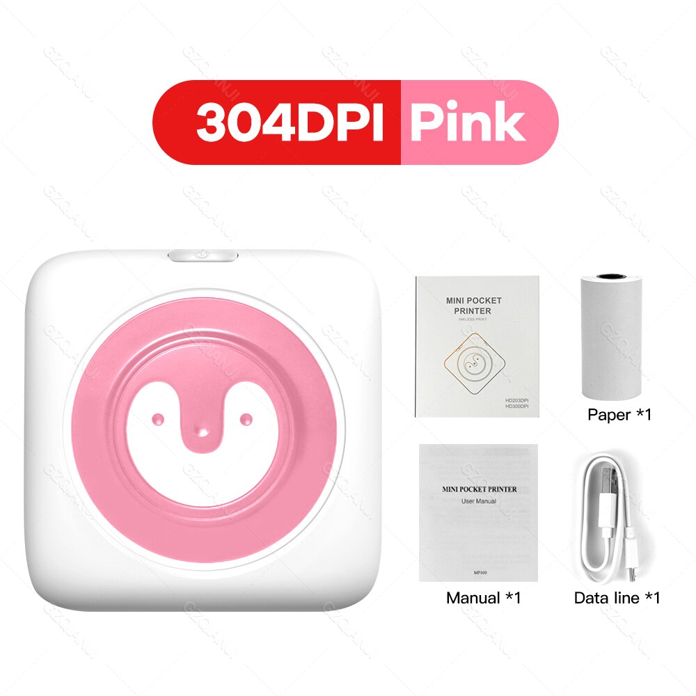 304DPI Photo Printer Bluetooth Wireless Connected Via Phone Free App For Android and iOS Mini Pocket Thermal Printer 300DPI: 304DPI Pink