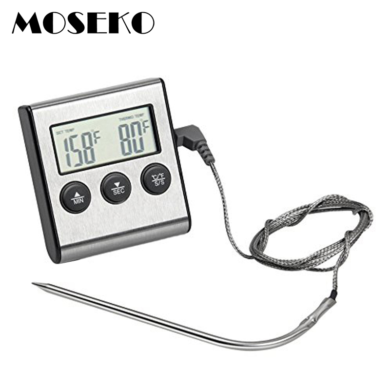 Moseko Digitale Oven Thermometer Keuken Voedsel Koken Vlees Bbq Probe Thermometer Met Timer Water Melk Temperatuur Koken Gereedschap