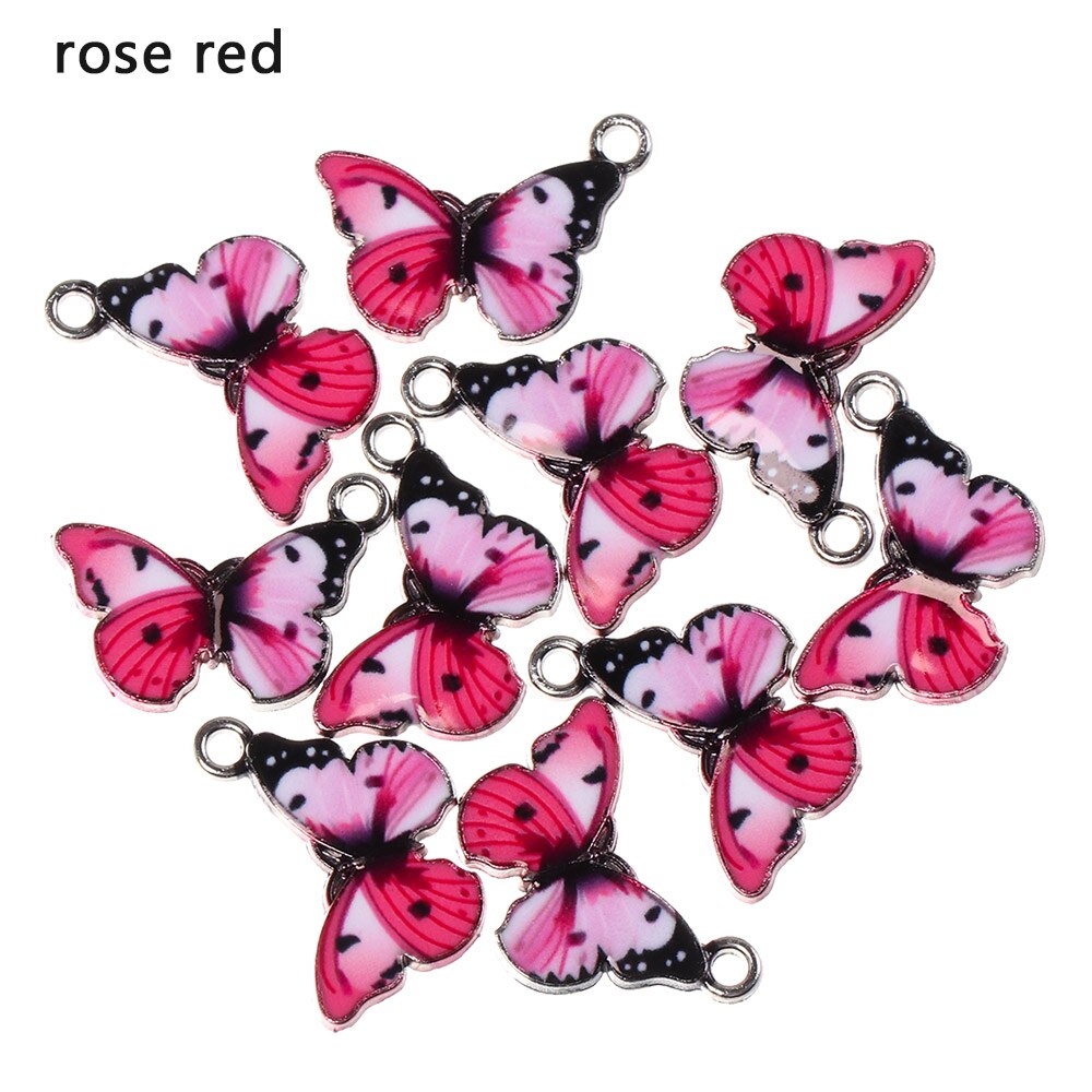Colgantes de mariposa de esmalte azul, accesorios de joyería hechos a mano, 10 piezas: rose red