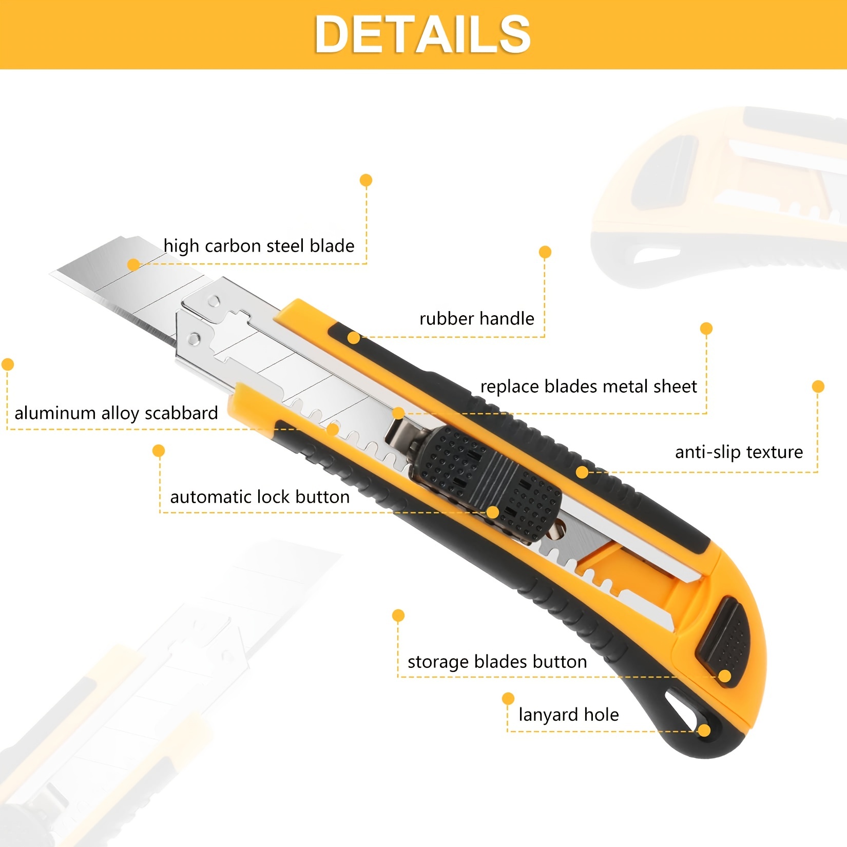 1 PC Utility Knife Box Cutter Retractable, Blade Storage , Extra 2 PCS Snap Off Blades Included, Quick-Change Blades Boxcu