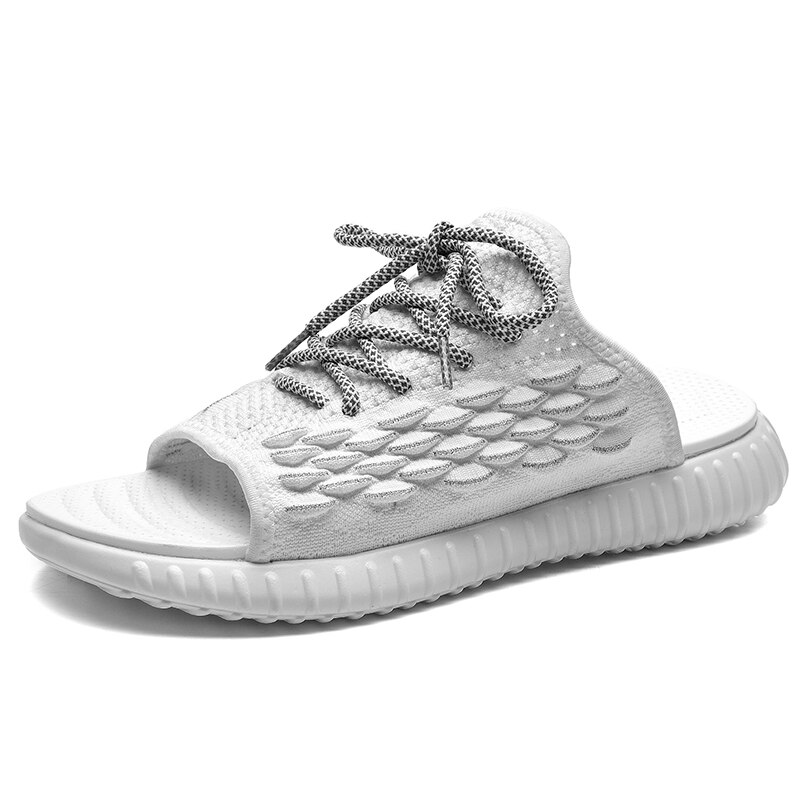 Herr sandaler snörning mesh öppen tå sandaler herr andas mjuka plattform tofflor herr sommar utomhus manligt märke: Vit / 39