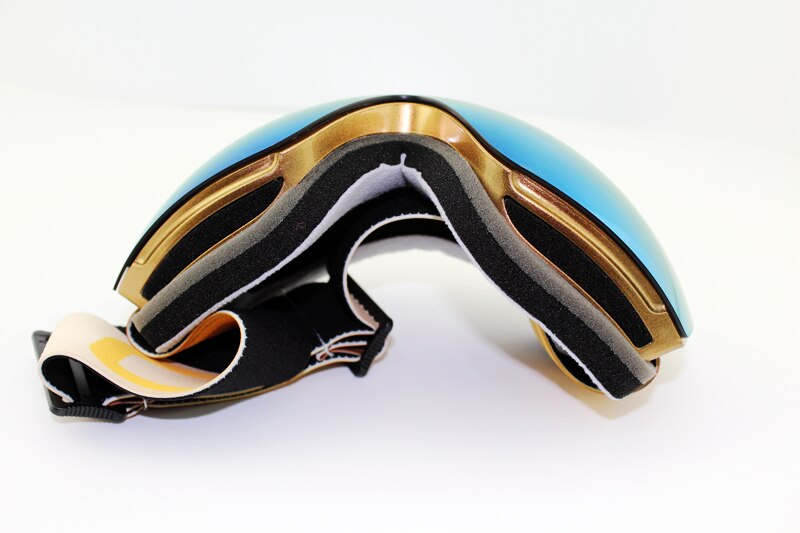 Azuurblauwe lens gouden montuur merk skibrillen double  uv400 anti-condens grote skibrillen skibrillen heren dames sneeuw snowboardbrillen