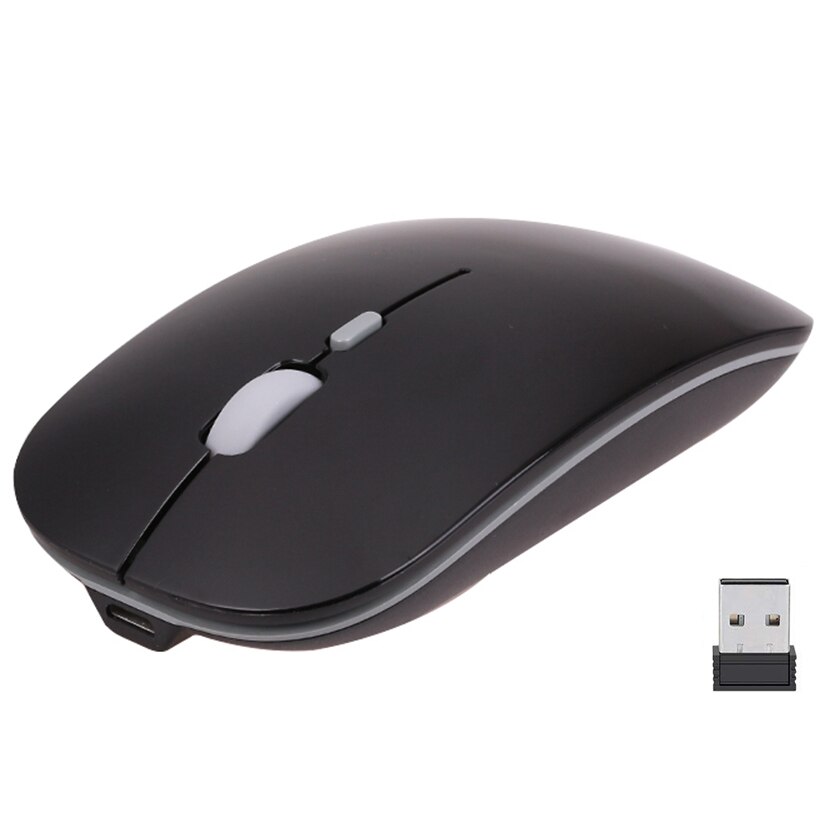 2.4G Wireless Mouse Rechargeable Mice Ultra-Thin Mute Mouse for PC Laptop Notebook Optical Mouse With USB Receiver Air Mous: Black