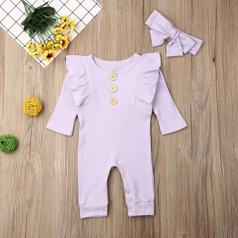 Focusnorm Neue Neugeborenen Baby Junge Mädchen Herbst Strampler Solide Langarm Baumwolle Gesamt Insgesamt Gestrickte Kleidung 2Stck Outfit