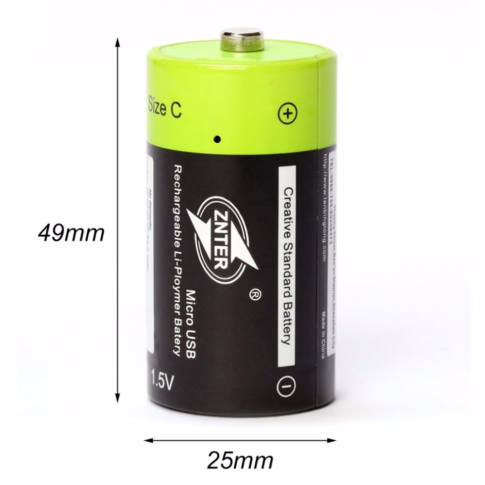 ZNTER 1.5V 3000mAh rechargeable battery C size USB rechargeable lithium polymer battery charged by Micro USB cable