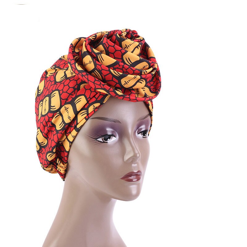 Bonnet Women African Floral Print Ankara Bonnet Hat Ladies Turban Big Flower Cap Head Scarf Beanies Wrap Indian: 10 Red Yellow