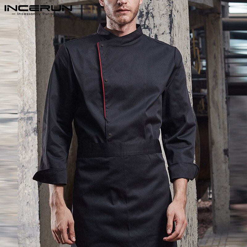 Menn kokk uniform langermet single breasted kjøkken mat service topper kjeledress catering restaurant kokk menn klær incerun 5xl